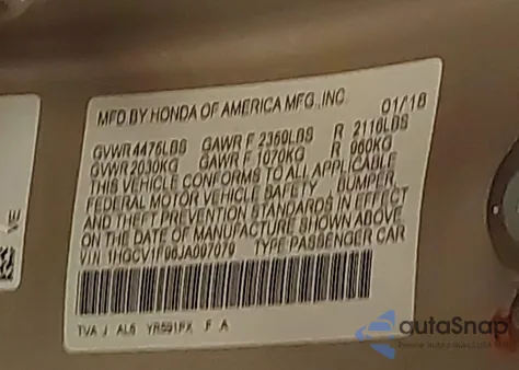 2018 Honda Accord Touring из США, поврежденный, VIN 1HGCV1F96JA097079